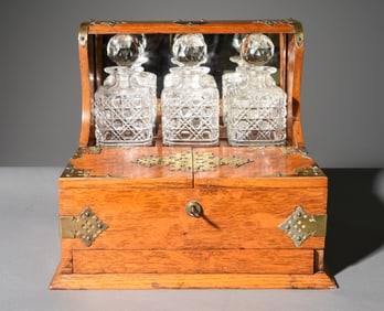 Oak Case 3 Bottle Tantalus C. 1910's / 20's
