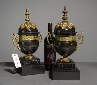 Empire Style Pair of Gilded Bronze Mounted Garnitures
