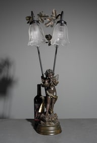Cherub Playing Trumpet Figural "Tulip" Lamp