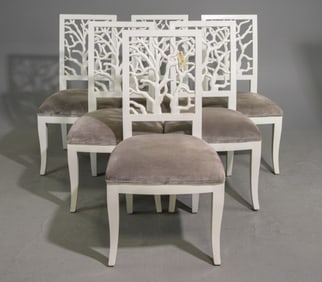 Set of 6 Painted "Branch" Back Dining Chairs