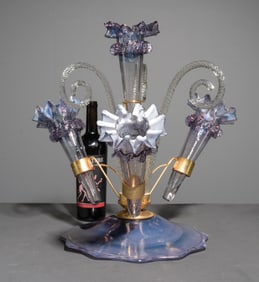 Purple Iridescent Epergne with Four Flutes