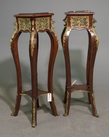 Pair of Bronze Mounted Marble Top Pedestals