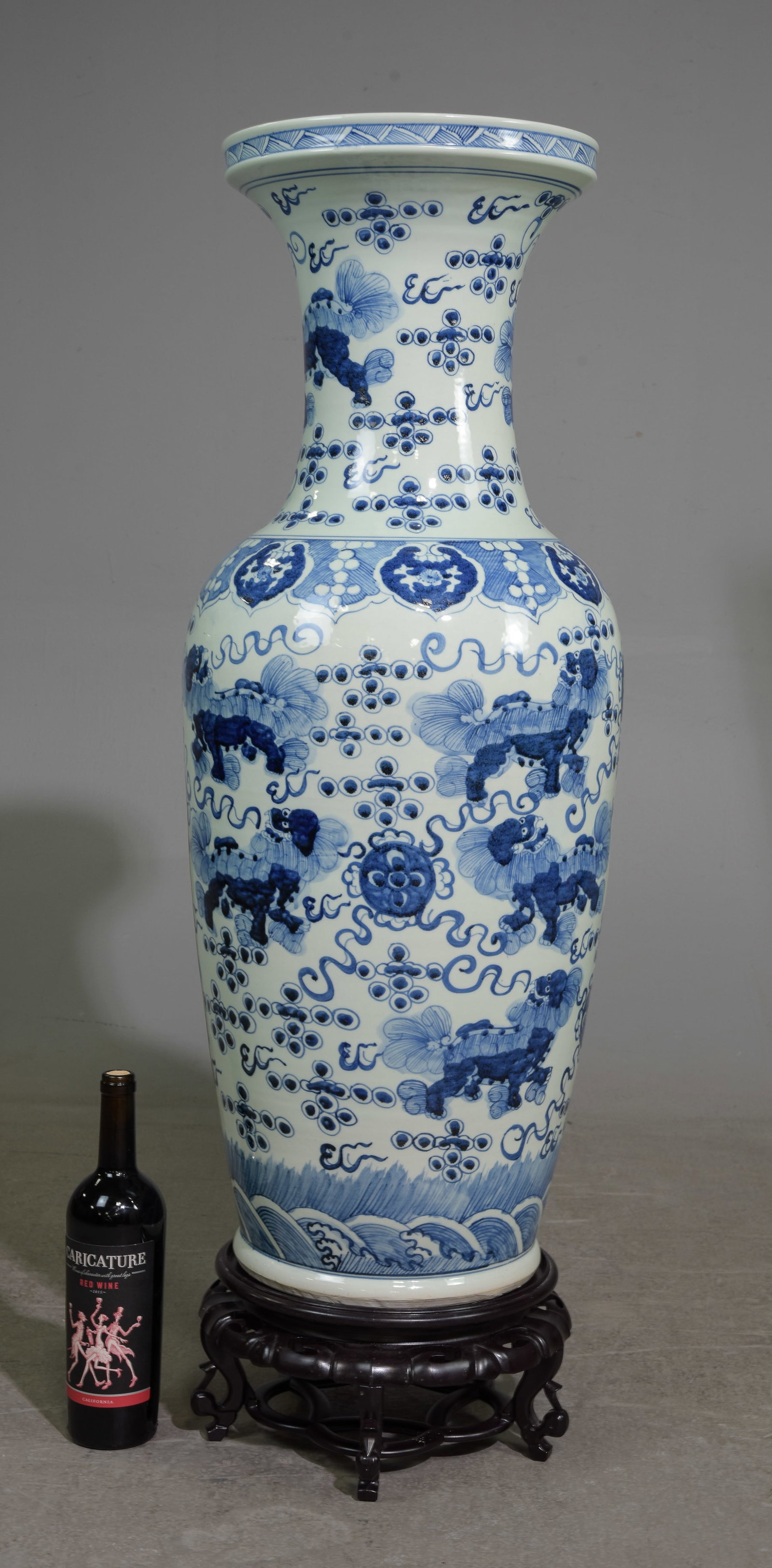 Asian Large Blue & White Floor Vase with Stand (1 of 6)