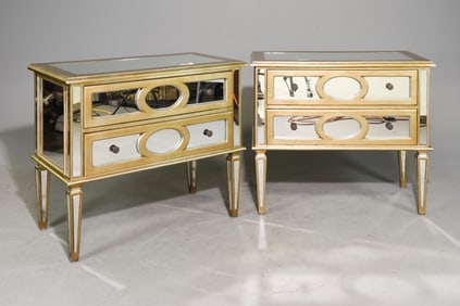 French Style Pair of Mirrored Chests / Bed Sides