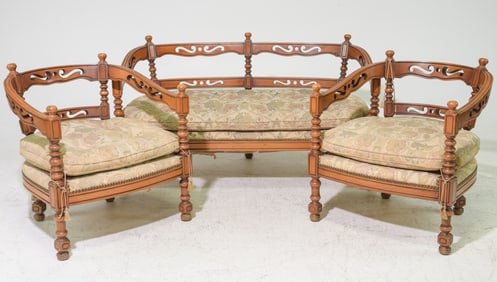 3pc French Settee and Two Arm Chairs