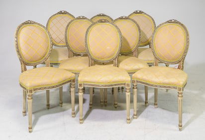 Louis XVI Style Set of 8 Painted Dining Chairs