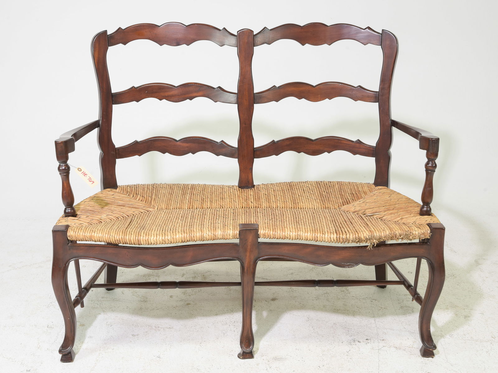 French Style Rush Seat Two Seater Arm Bench (1 of 4)