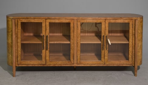 Contemporary Burled Ash Credenza with Extended Legs