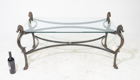 Horse Head Iron Glass Top Cocktail / Coffee Table