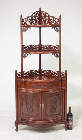 Asian Carved Rosewood Corner Cabinet