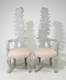 Italian Style Carved High Back "Leaf" Gossip Chairs