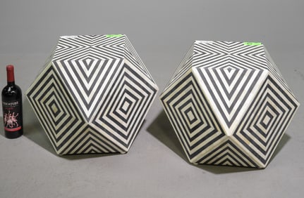 Pair of Geometric Bone Inlaid Tables / Stands