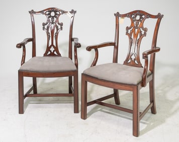 Chippendale Style Pair of Mahogany Arm Chairs