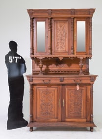 Henri II Style Carved Oak Double Buffet