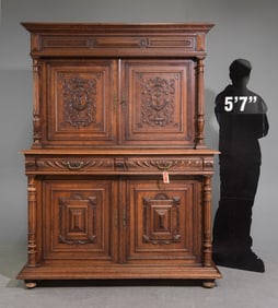 Henri II Style Carved Oak Buffet Du Corps / Cupboard