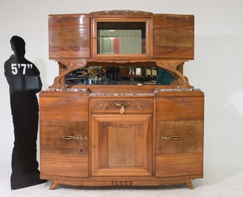 Art Deco Style Carved Double Buffet with Marble