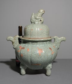 Chinese Celadon Tripod Censer with Lion