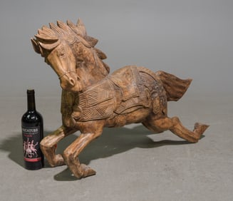 Hand Carved Wood Horse Sculpture / Statue