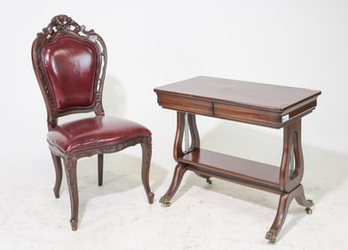 Victorian Style Mahogany Chair & Lyre Base Table
