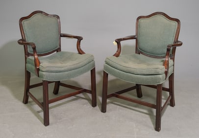 American Pair of Upholstered Arm Chairs