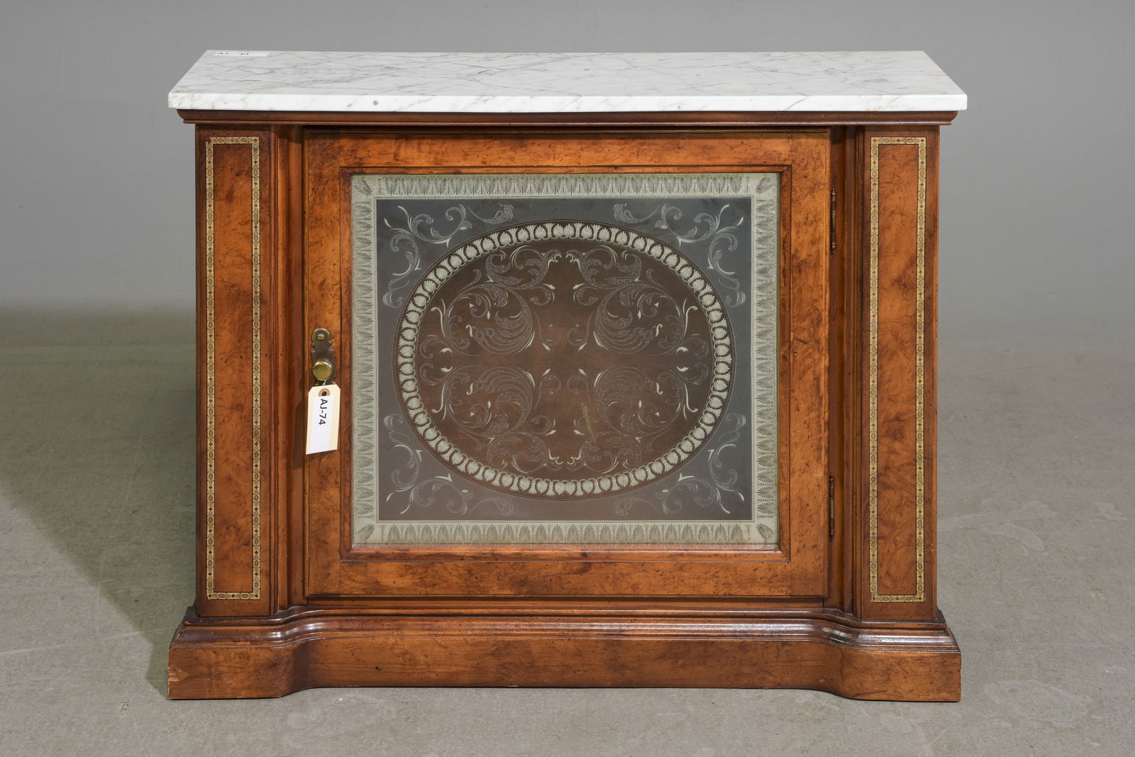 American White Marble Top Etched Glass Hall Cabinet (1 of 4)