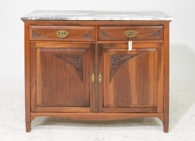Art Nouveau Style Marble Top Oak Buffet / Sideboard