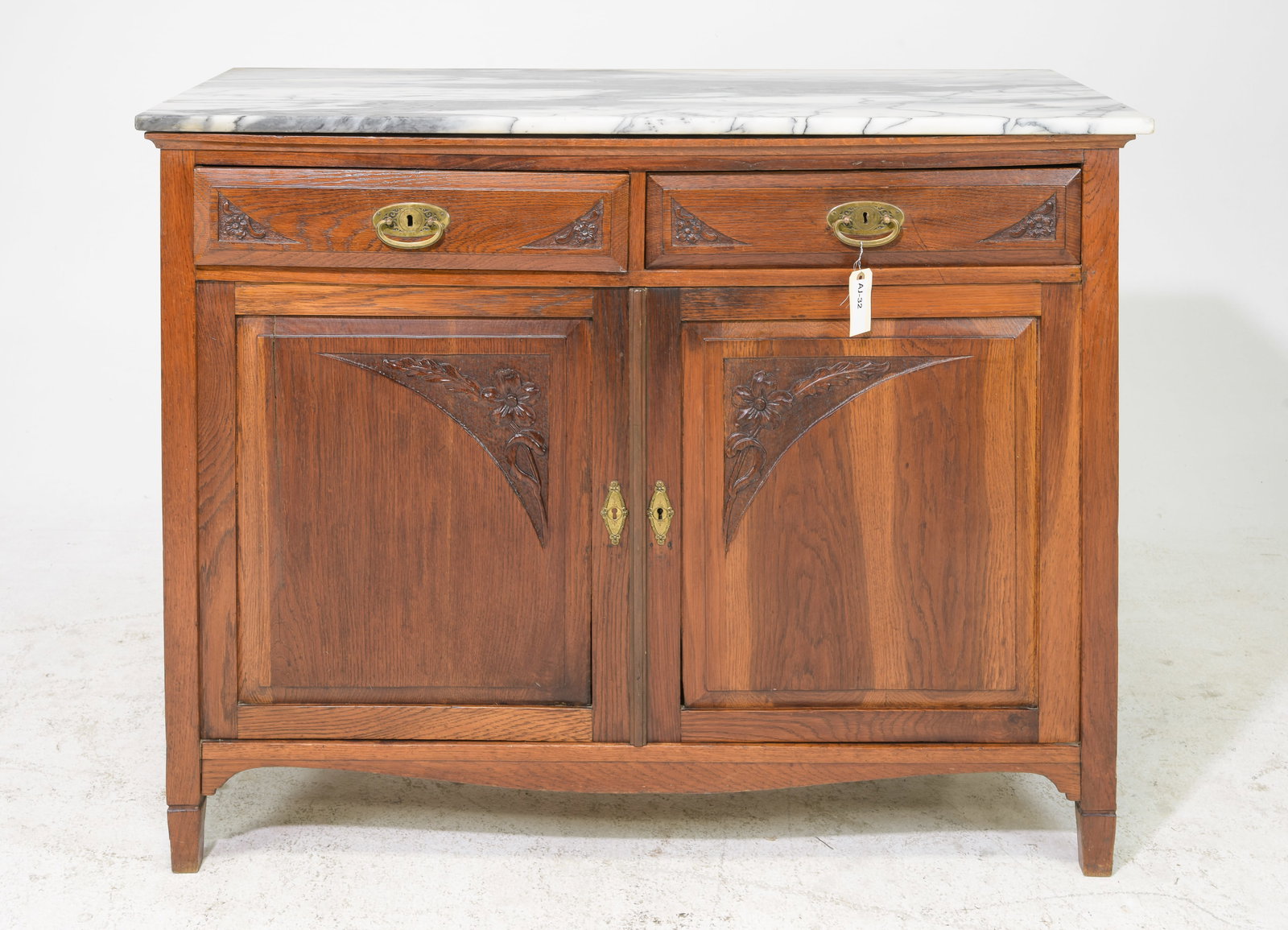Art Nouveau Style Marble Top Oak Buffet / Sideboard (1 of 6)
