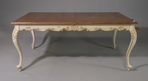Louis XV Style Painted Base Table with 2 Leaves