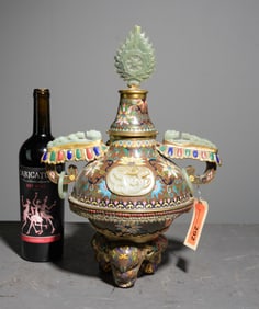Chinese Cloisonne & Jade Censer