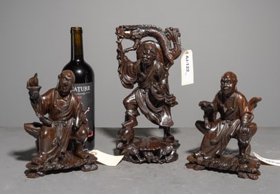 Three Hand Carved Chinese Figures