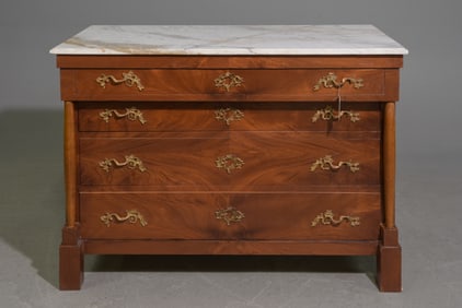 Empire Style White Marble Top Four Drawer Chest