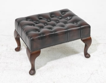 British Brown Leather Chesterfield Foot Stool