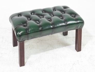 British Green Leather Chesterfield Foot Stool