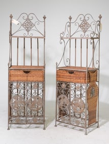 Two Metal & Ratan Etageres / Wine Racks