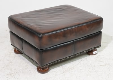 British Brown Leather Ottoman / Foot Stool