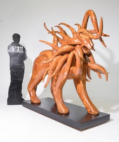 HY Farber Monumental Wood Lion Sculpture