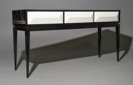 Modern Black Lacquered Console Table with White Drawers