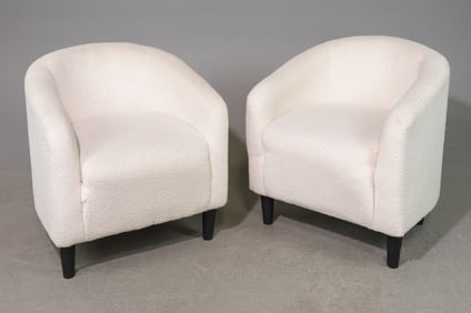 Modern Pair of White Upholstered Arm Chairs