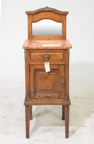 French Oak Marble Top Nightstand / Occasional Cabinet