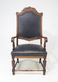 Danish Carved Oak Arm Chair c.1930's-40's