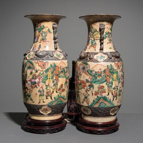 Antique Pair of Bronze Mounted Asian Vases