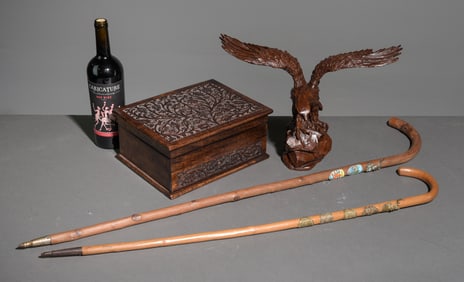 4pcs - Hand Carved Eagle, Two Vintage Canes, Etc