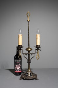 Art Deco Bronze Finished Double Candle Light Lamp