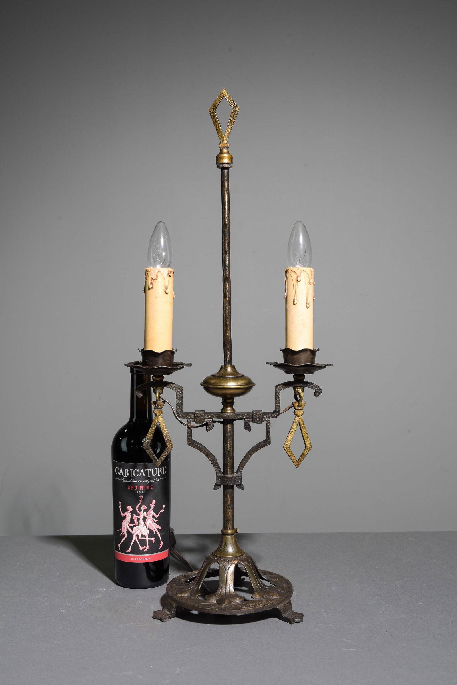 Art Deco Bronze Finished Double Candle Light Lamp (1 of 3)