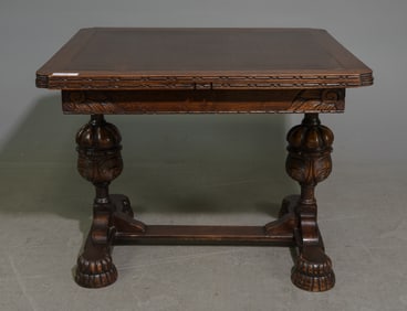 Tudor Style Carved Oak Draw Leaf Table
