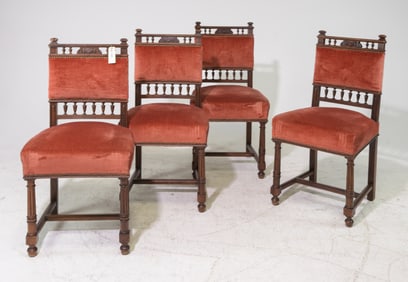 Henri II Style Set of Four Oak Dining Chairs