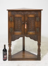 British Carved Oak Corner Cabinet / Cupboard