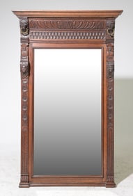 Renaissance Style Carved Oak Framed Mirror