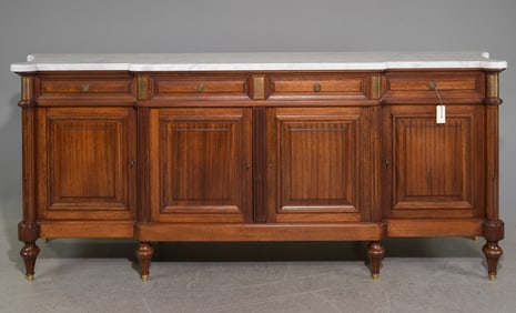 Louis XVI Style White Marble Top Four Door Sideboard
