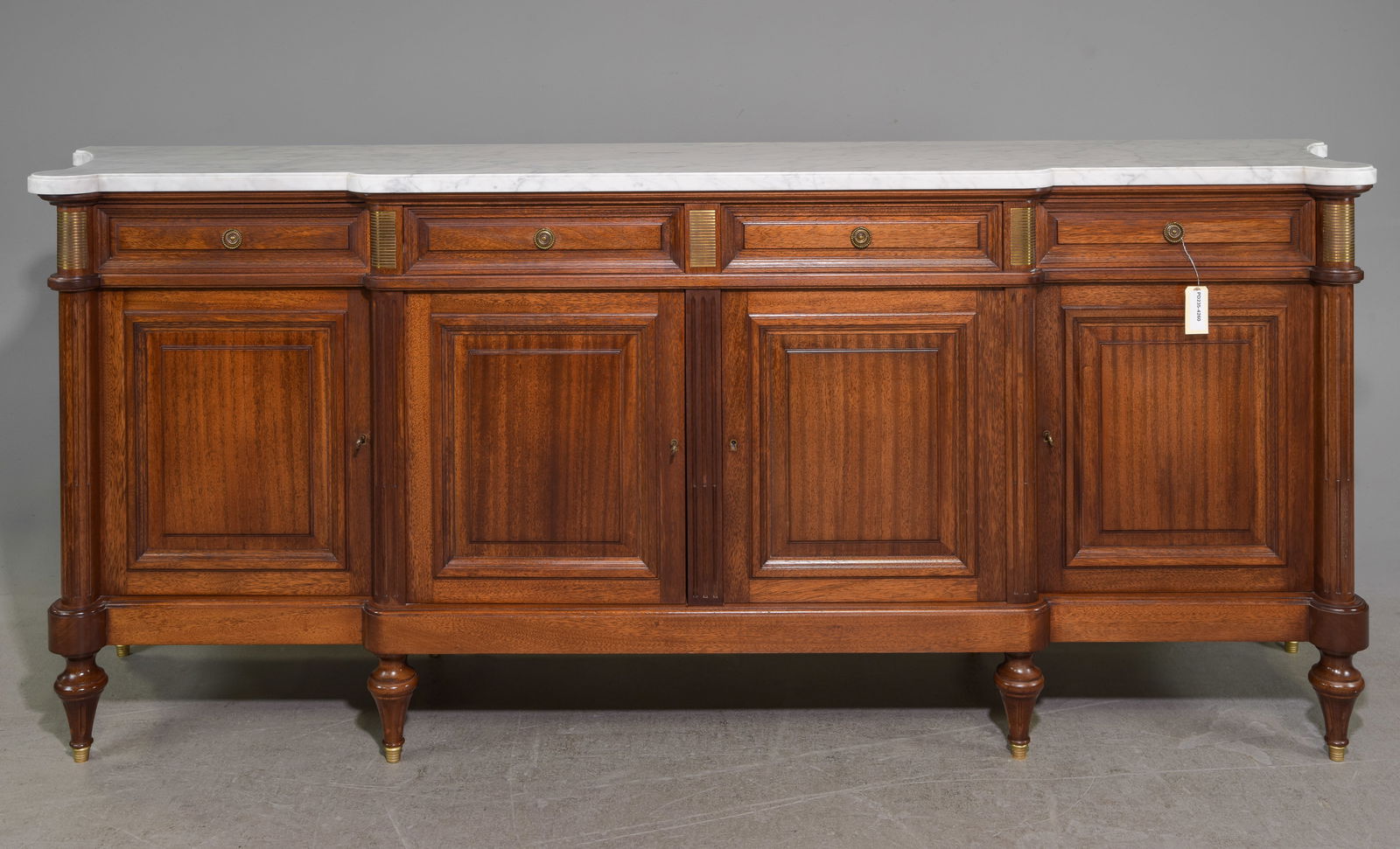 Louis XVI Style White Marble Top Four Door Sideboard